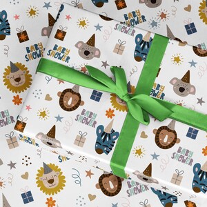 Rouleau de papier cadeau Scandi, emballage cadeau baby shower, emballage neutre Safari garçon fille, nouvelle maman envoyée roulé/plié au Royaume-Uni
