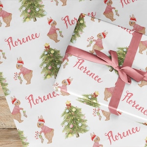 Kaninchen-Weihnachtsgeschenkpapier, Kaninchen-Geschenkpapier, Kaninchen-Baby-Geschenkpapier, Weihnachtskaninchen - rosa oder blau Mädchen oder Junge Weihnachten