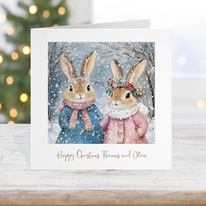 Weihnachtskarte Enkel, Enkel-Enkelin-Karte, Zwillings-Weihnachtskarte Junge und Mädchen, Kinderweihnachtskarte, Kaninchen-Weihnachtskarte