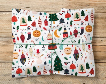 Scandi Christmas Wrapping Paper, Colorful Xmas Gift Wrap