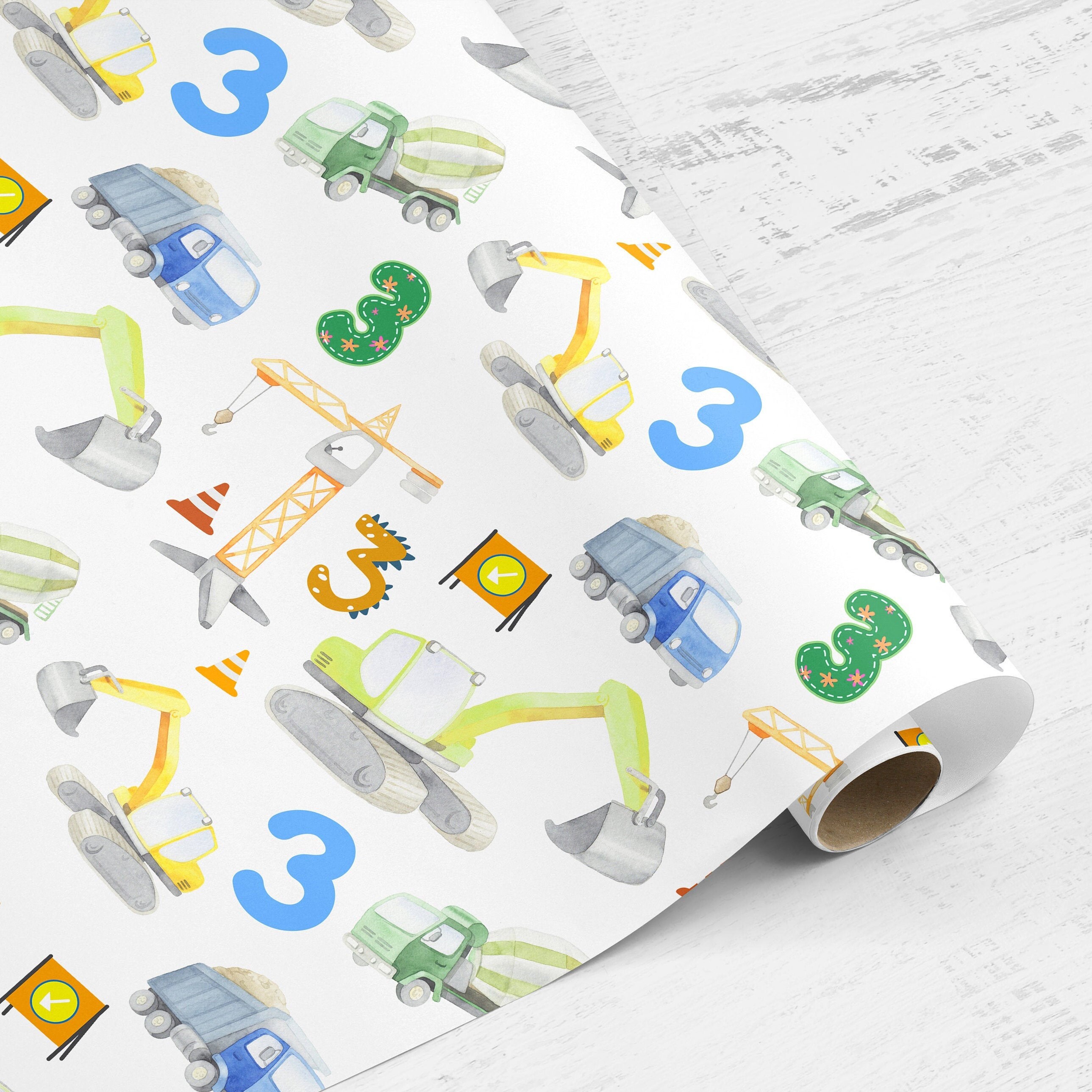 Wrapping Paper Roll 3rd Birthday Builder Construction Crane Etsy UK
