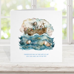 Tarjeta de Bautismo del Arca de Noé, Tarjeta de Bautizo Personalizada, Padrino Madrina Padrino Biblia Dios Religioso, Acuarela Quirky Whimsical NA18