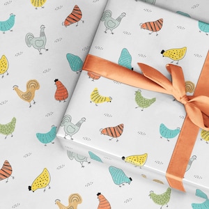Rouleau de papier cadeau poulet poule, emballage cadeau poulet, emballage poussin amusant, oiseaux présents, animaux de la ferme sauvetage, cadeaux mandrins, Royaume-Uni