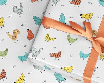 Geschenkpapierrolle mit Hühner- und Hühnermotiv: Lustiges Geschenkpapier mit Bauernhoftieren