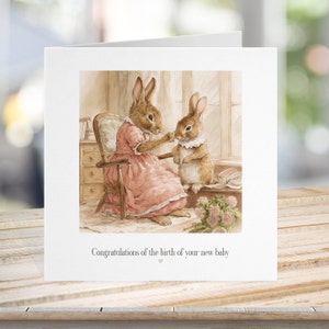 Conejo Género neutral Nueva tarjeta de bebé, tarjeta de bautizo, con nuevo bebé, ilustración de acuarela, llegada de felicitaciones, ellos niña niño 17