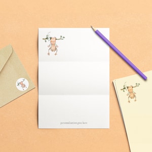 Conjunto de escritura de árboles de 10x con pegatinas y sobres, escritura de papel marfil niños conjunto de cartas, escritura personalizada ilustración de acuarela