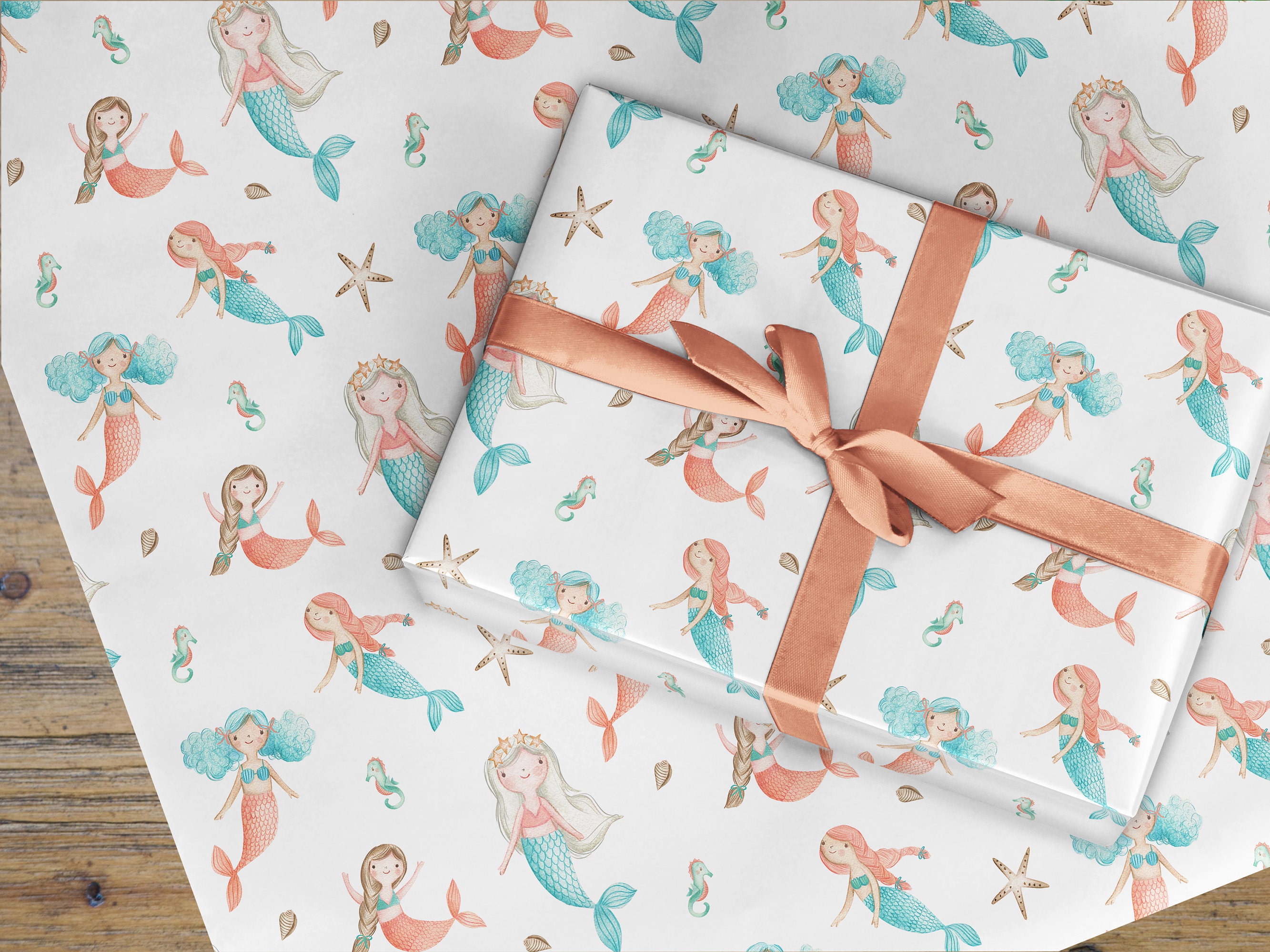 Mermaid Wrapping Paper Mermaid Gift Wrap Paper Mermaid Decor Etsy UK