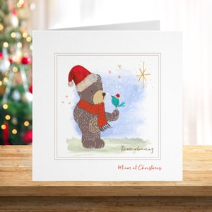 Carte de Noël commémorative, carte souvenir personnalisée, carte souvenir de maman papa, à la mémoire de... Carte de Noël, carte de perte d’ours et d’oiseau