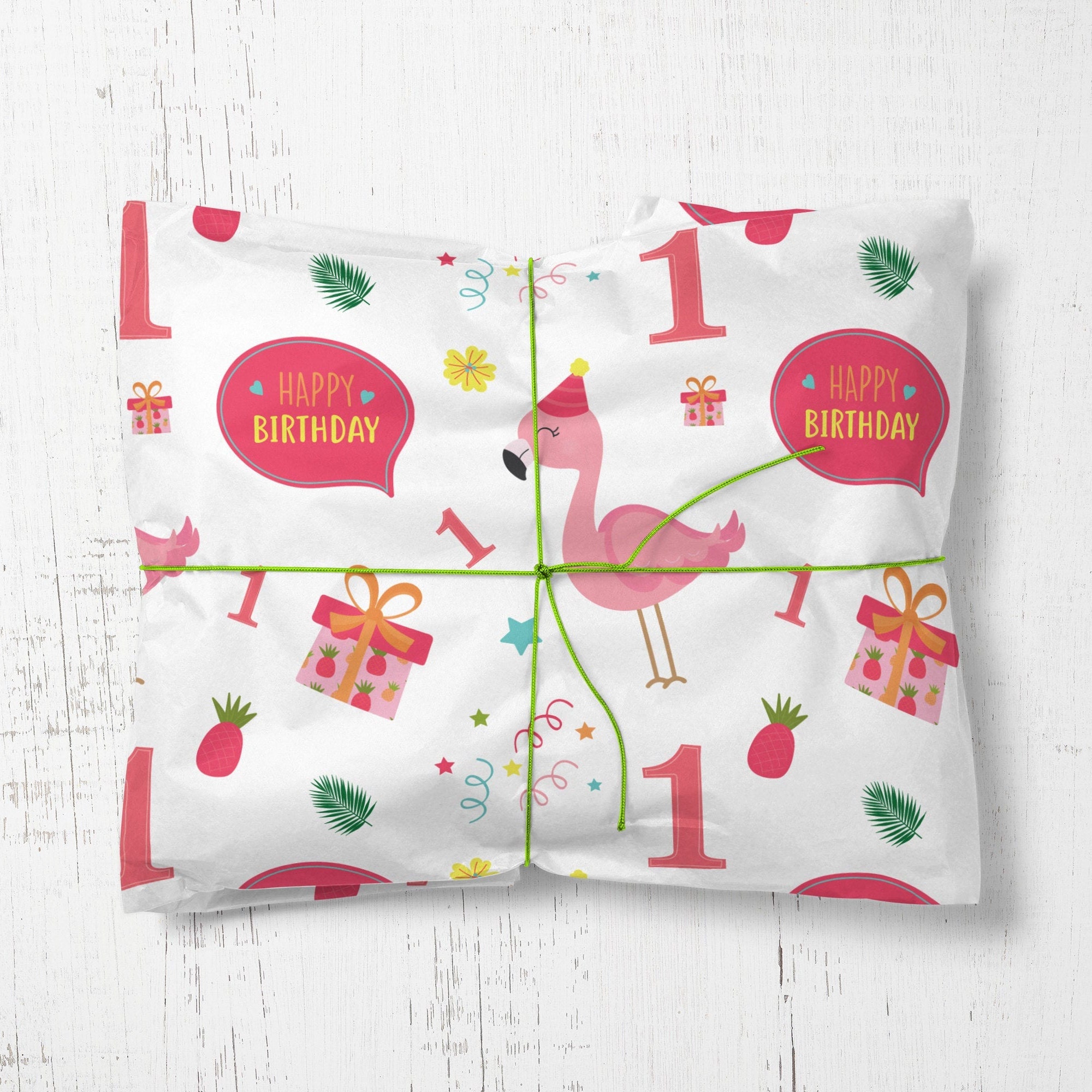 Kids Wrapping paper roll 1st Birthday Wrapping Paper Flamingo Etsy