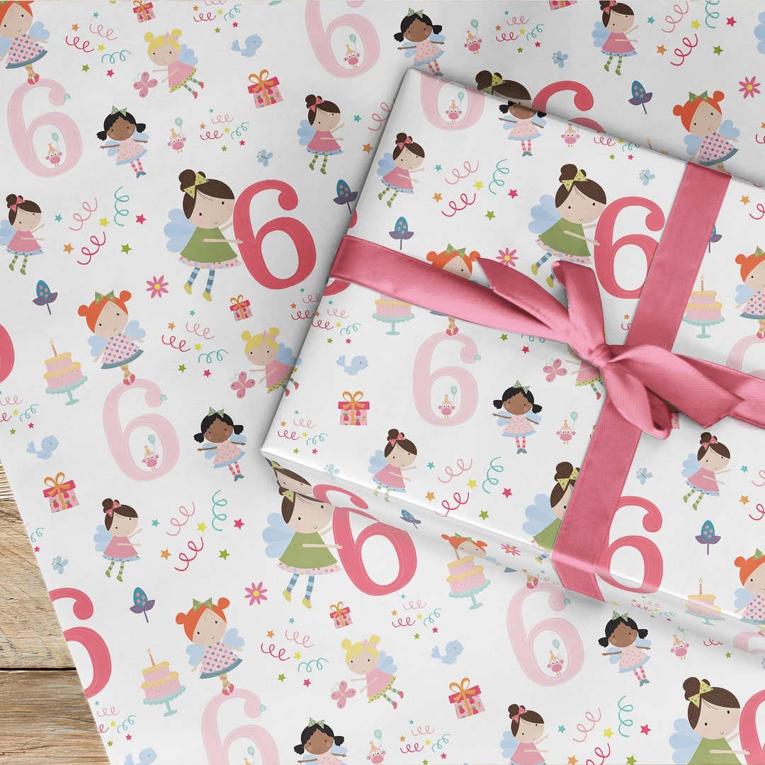 6th Birthday Wrapping Paper, Fairy Wrapping Paper Kids Birthday Gift Wrapping Paper, Sixth