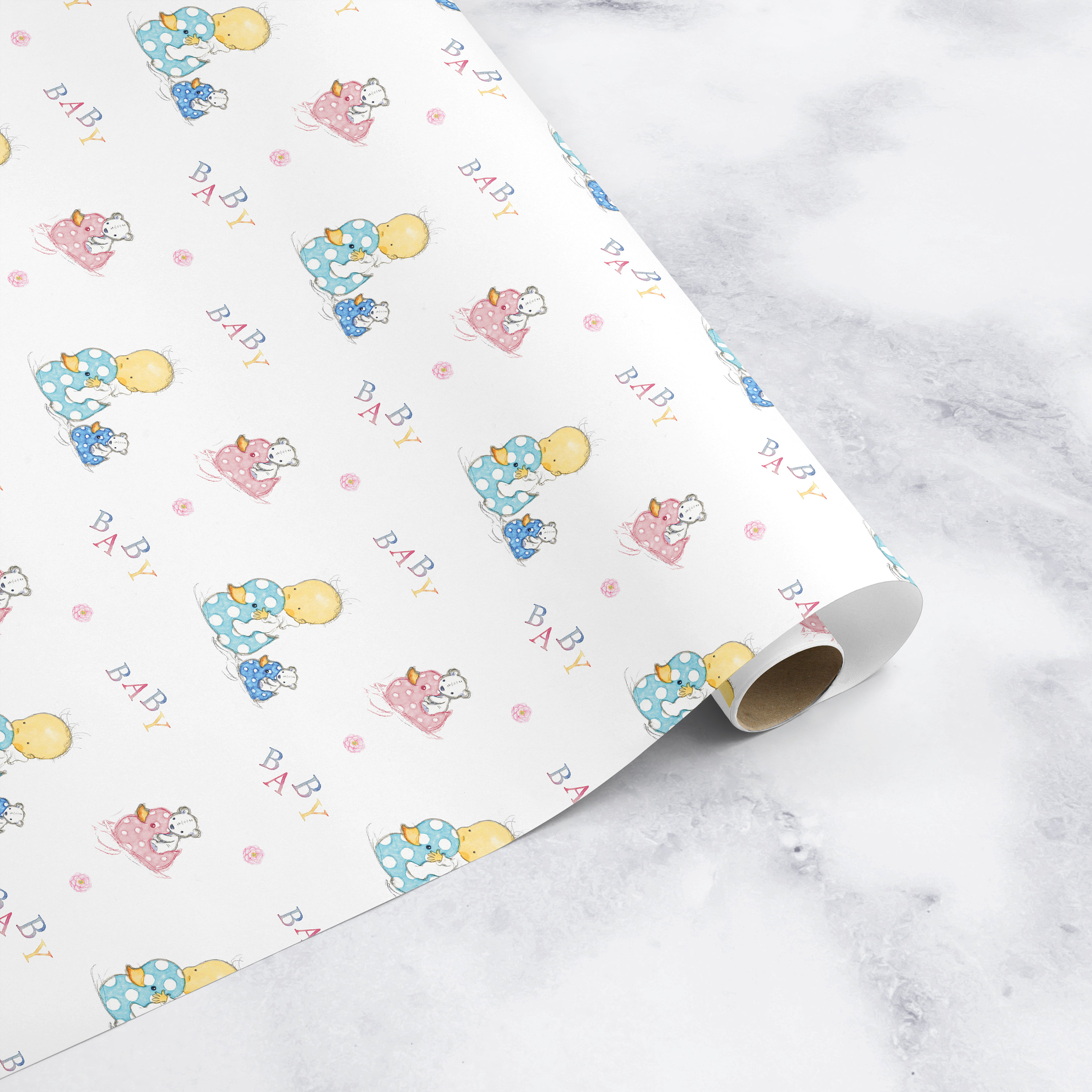 Baby Wrapping Paper Roll, Baby Girls Boy Unisex, Pink Blue or Pink