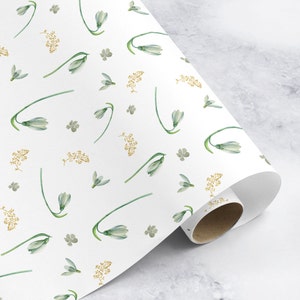 Rouleau de papier cadeau, papier cadeau perce-neige, joli papier cadeau floral, cadeau fête des mères