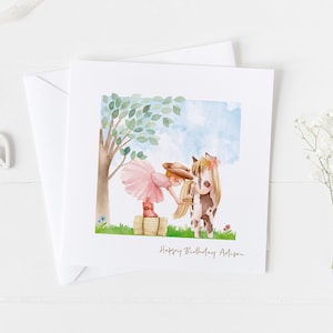 Cartão de aniversário de qualquer idade personalizado para meninas cartão de aniversário de cavalo pônei
