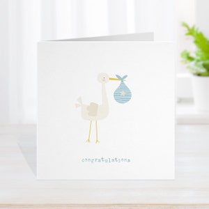 Tarjeta Nueva niña niño, azul/rosa personalizado, tarjeta de bebé abuelo, tarjeta de felicitación bebé hijo, tarjeta de niños cigüeña contemporánea