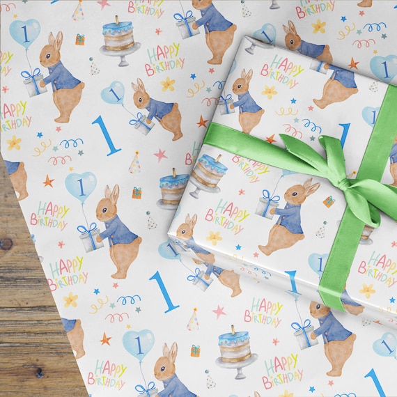 1st Birthday Wrapping Paper Roll, by the Meter Roll, Kids Wrapping Paper  UK, 1 Year Old Wrapping Paper, Birthday Boy Childrens Wrapping BLUE 