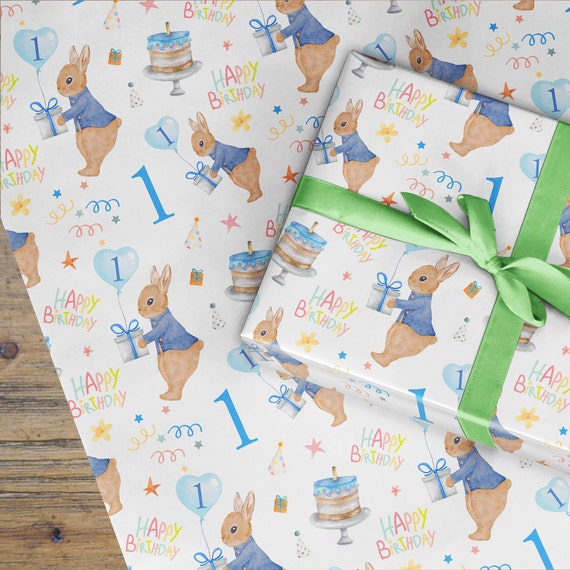 1st Birthday Wrapping Paper Roll, by the Meter Roll, Kids Wrapping Paper  UK, 1 Year Old Wrapping Paper, Birthday Boy Childrens Wrapping BLUE 