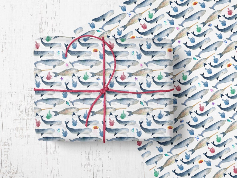 Under the sea theme wrapping paper designer gift wrap wrap your fishermans gifts in beautiful in fishy paper Whales /& Fish wrapping paper