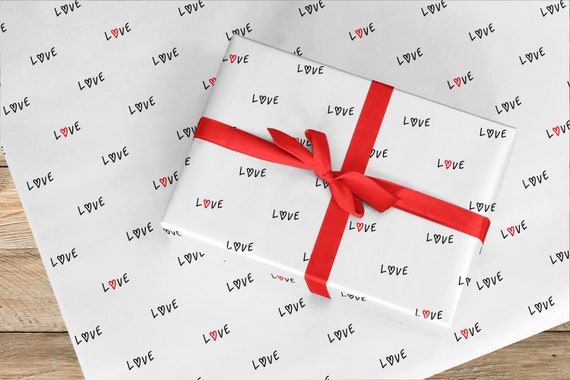 Valentine's Day Wrapping Paper Roll, Simple Black LOVE Design