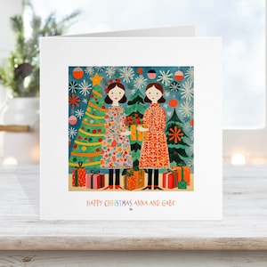 Carte de Noël lesbienne gay, Père Noël Lgbtq+ Fierté, Couple gay femmes Lady, Amusement rétro des années 70, amoureux .L 13