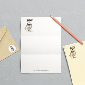 10x Schnauzer Writing Set con pegatinas y sobres, escritura de marfil de papel, juego de cartas para perros, ilustración personalizada de la acuarela de escritura