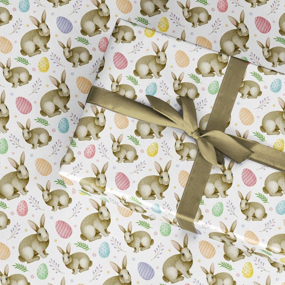 Wrapping Paper Easter Pastel Rabbit Eggs, Easter Egg Hunt, Gift Wrap Roll  for Basket Gifts, Fun Cute Pretty Nice Wrapping, Hare Bunny 