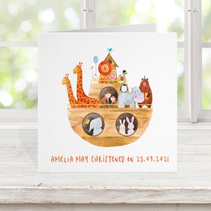Biglietto dell'Arca di Noè, biglietto di battesimo personalizzato, biglietto di battesimo degli animali - carta da regalo abbinata per bambini