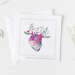 Heart Anniversary Card, Organ Donor, Donation, Recovery Transplant, Cancer Awareness, Brain, Liver, Kidney, Stomach, Intestine, Lungs