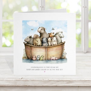 Tarjeta Bautismo Arca de Noé, Tarjeta Bautizo Personalizada, Bautismo Animal, Padrino Madrina Padrino Dios Jesús Religioso. Caprichoso NA4