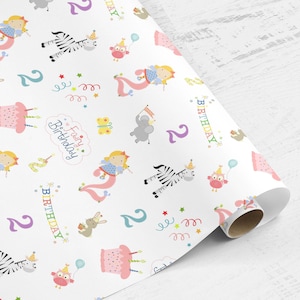 Geburtstagspapierrolle, Geburtstagspapierrolle, Geschenkrolle zum 2. Geburtstag, süßes Geschenkpapier für Kinder