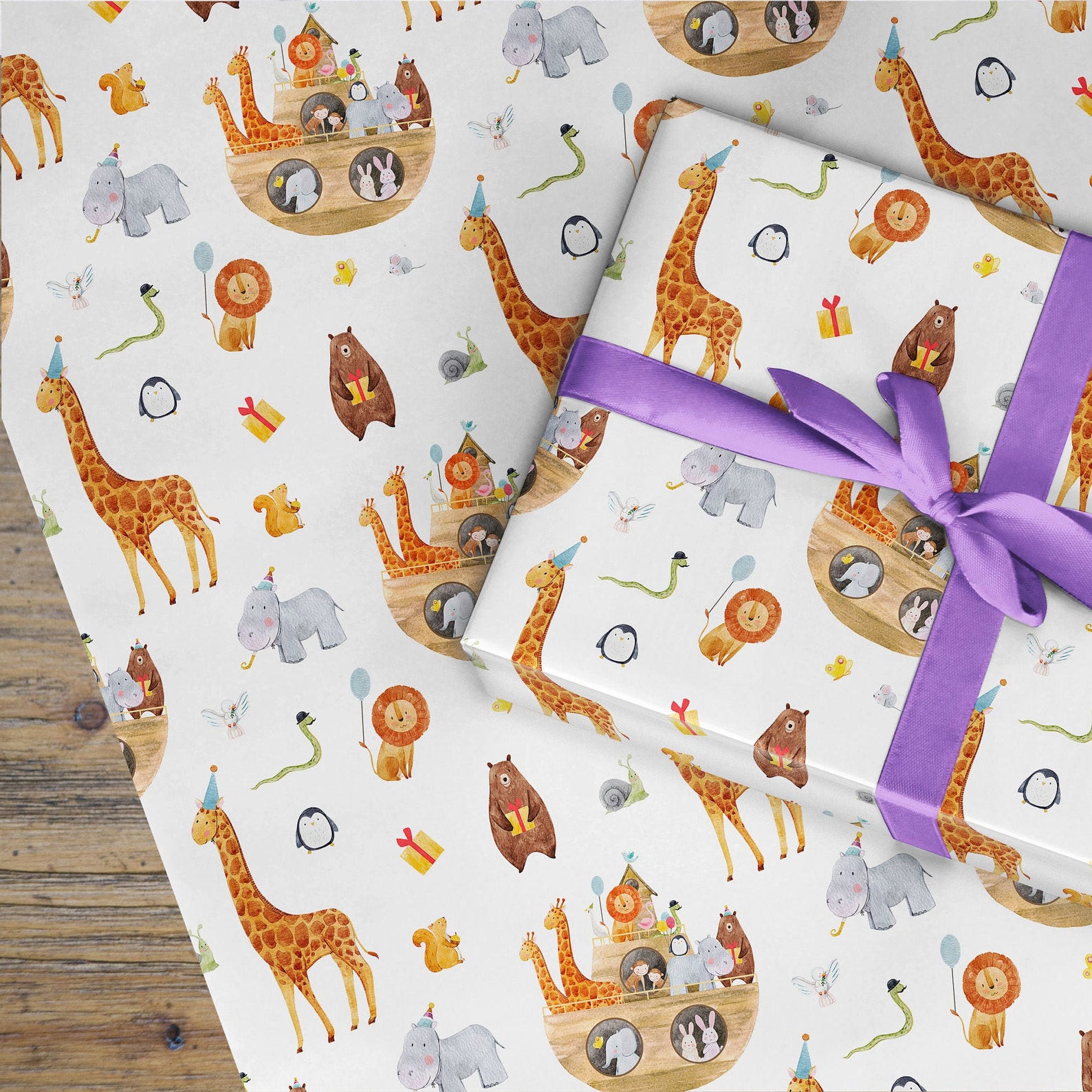 Wrapping Paper Roll for a Christening Gift Noahs Ark Baptism Etsy UK