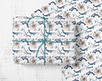 Wrapping Paper Roll,  Whale Octopus Under the sea theme, fishermans gifts in beautiful in fishy paper