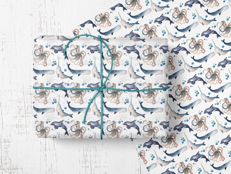 Under the sea theme wrapping paper designer gift wrap wrap your fishermans gifts in beautiful in fishy paper Whales /& Fish wrapping paper