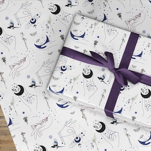 Papel de regalo de diosa, papel de regalo gótico, ideas de decoración wiccana de la mano de la diosa e ideas de decoración de aquelarres, papel de regalo, papel de regalo