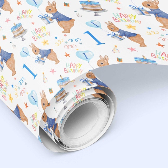 1st Birthday Wrapping Paper Roll, by the Meter Roll, Kids Wrapping Paper  UK, 1 Year Old Wrapping Paper, Birthday Boy Childrens Wrapping BLUE 