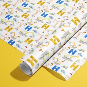Inpakpapier bouwer graver op rol, gepersonaliseerd elke leeftijd bouwer bouwkraan graver inpakpapier voor kinderen, kinderverjaardag