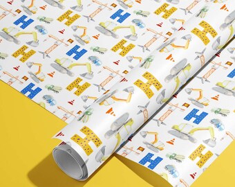 Personalized Construction Wrapping Paper: Builder, Digger Birthday Gift