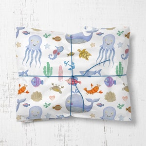 Unter dem Meer Geschenkpapier, Wal Kinder Geschenkpapier, Kinder Geschenkpapier, Strand Meer Ozean Geschenkpapier, Fisch Wal Oktopus Geschenk