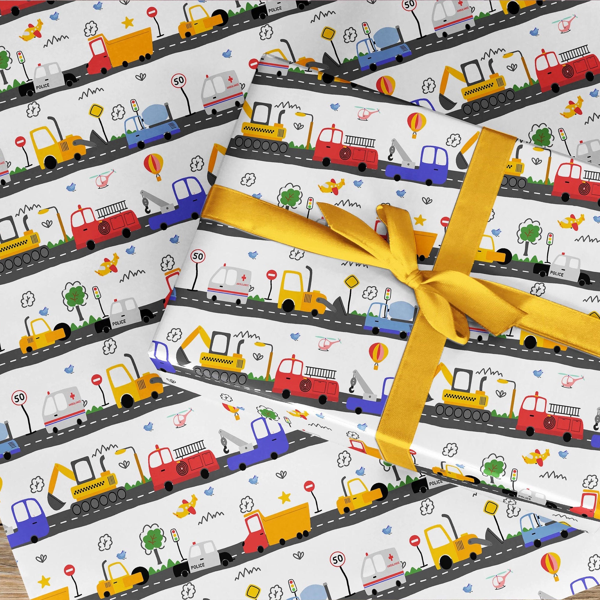 Construction Wrapping Paper Roll Cute Trucks Gift Wrapping Roll Kids  Construction Birthday Gift Wrap Paper -  Denmark