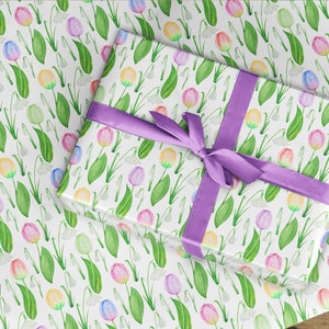 Rotolo di carta da regalo, carta da regalo con motivo a tulipano e bucaneve,