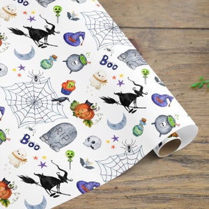 Rollo de papel de regalo de Halloween, papel de regalo divertido para niños, rollo de papel de regalo de brujas, papel de regalo de Wicca, papel de regalo de fantasmas, papel espeluznante