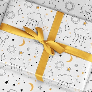 Mond Geschenkpapier, Geschenkpapier für Konstellationen, Geschenkpapier, Himmelspapier, Himmel Mond Sterne Papier, Geburtstagspapier für Freunde