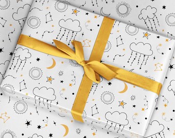 Celestial Moon & Stars Wrapping Paper: Navy Sky Gift Wrap