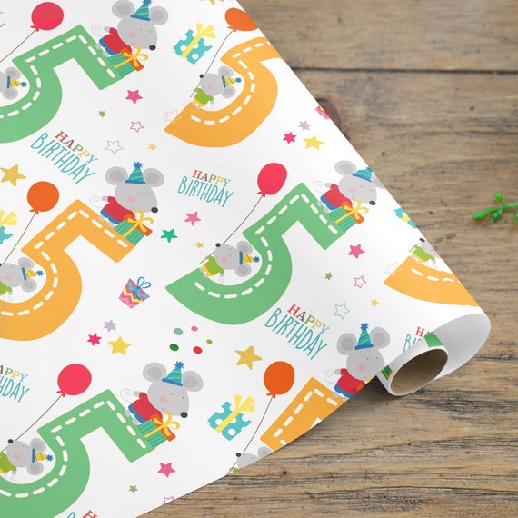 Wrapping Paper Roll 5th Birthday, Kids 5th Birthday, Mouse Childrens Wrapping  Paper, Kids Wrapping Paper, 5 Birthday, Fifth Birthday Wrap 