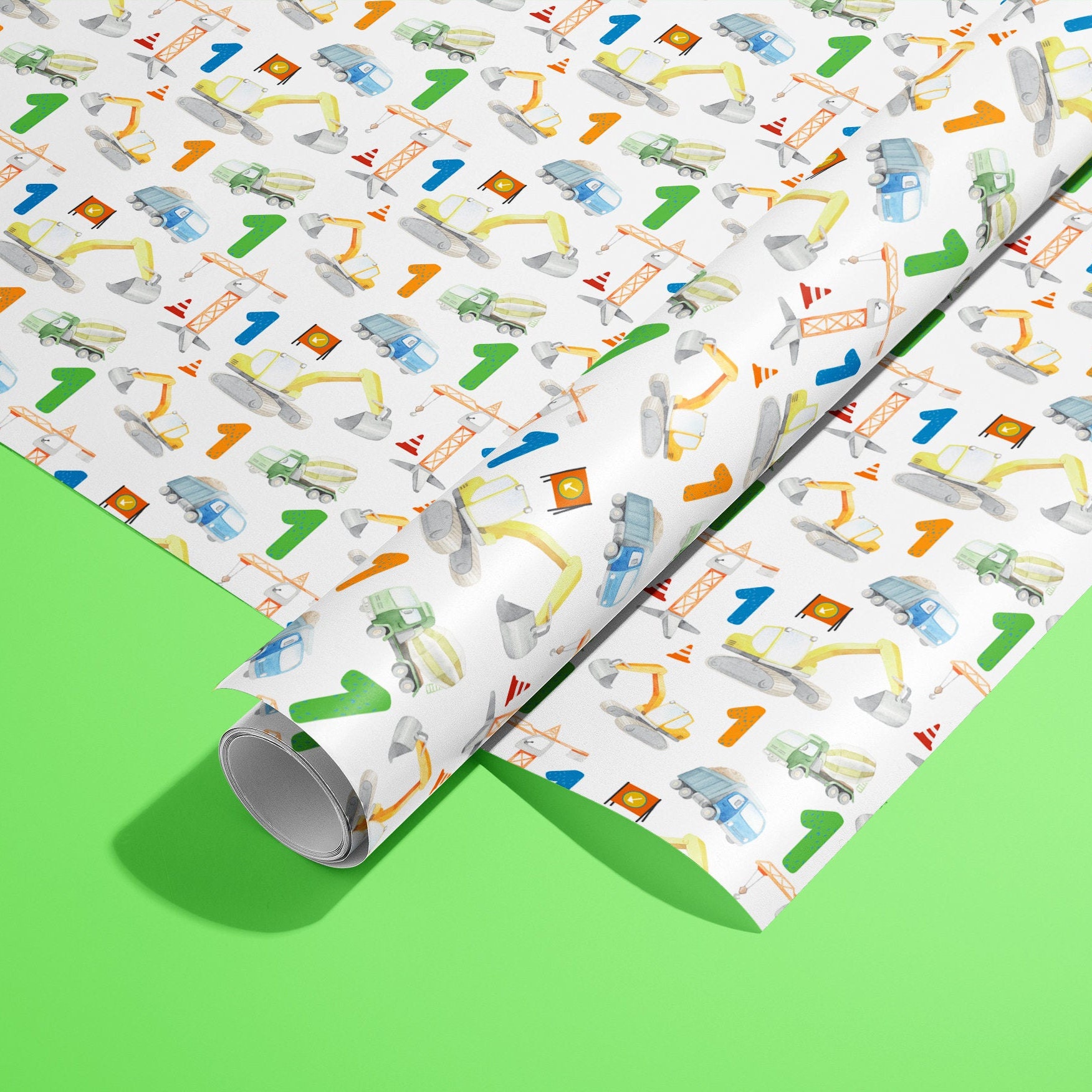 Construction Wrapping Paper Roll 1st Birthday Builder Crane Etsy