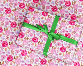 Wrapping Paper Roll,  Floral roses botanical wrapping paper gift wrap, watercolour gift wrap