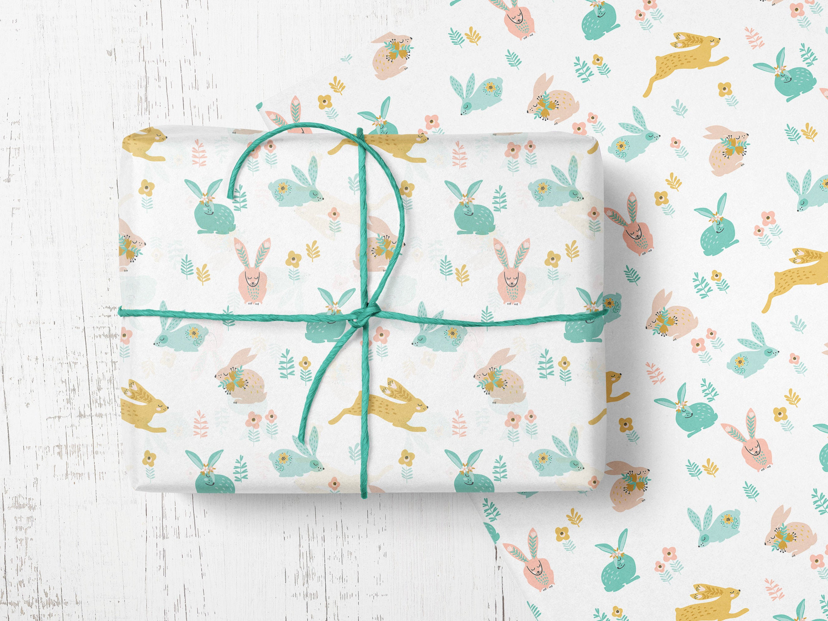 Hare Wrapping paper, Rabbit design, Easter wrapping paper, Folk