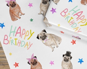 Fun Pug Birthday Wrapping Paper Roll: Dog Gift Wrap