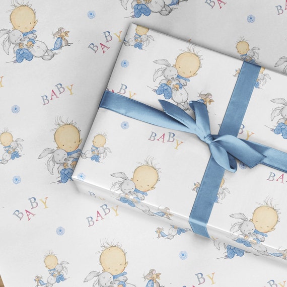 Baby Boys Wrapping Paper, New Boy Gift Wrap Paper, Blue Wrapping Paper Gift  Wrap 2 