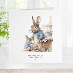 Carte de fête des pères, chemise bleue papa lapin, illustrations à l'aquarelle, fils papa grand-père parrain, un lapin vous aime, 1ère fête des pères