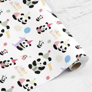 Kinderpapierrolle, Papierrolle 1. Geburtstag Geschenkpapierrolle Pastell Panda, 1. Geburtstag Baby Panda, geschlechtsneutral für Jungen Mädchen